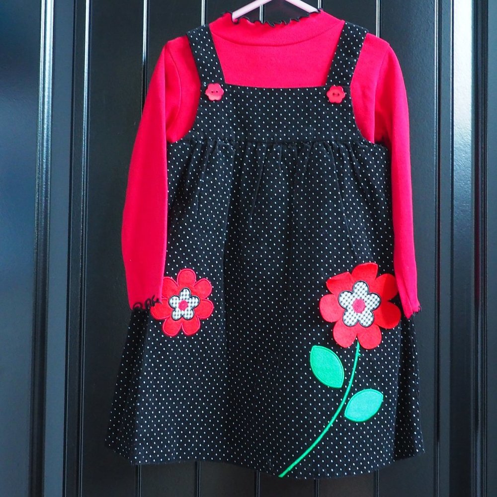 Bonnie Jean - (2Piece) Black Corduroy & White Polka Dots - Girls 4T